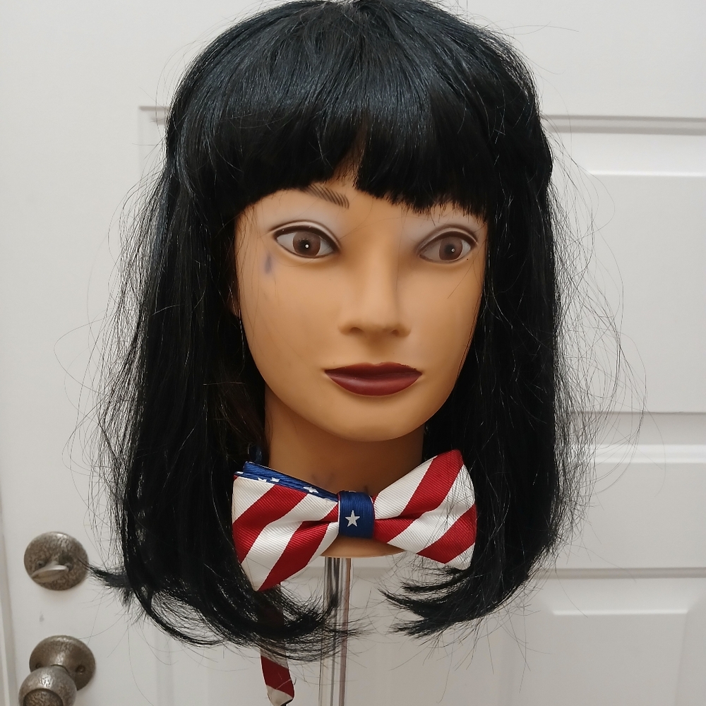 Black Long Bob With Bangs Synthetic Hair Wig By Franco Costume Couture 16in